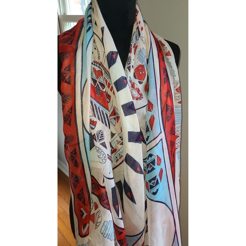 Red White Blue Western TRIBAL PRINT LIGHTWEIGHT SCARF Big 72 x 42 inches Country